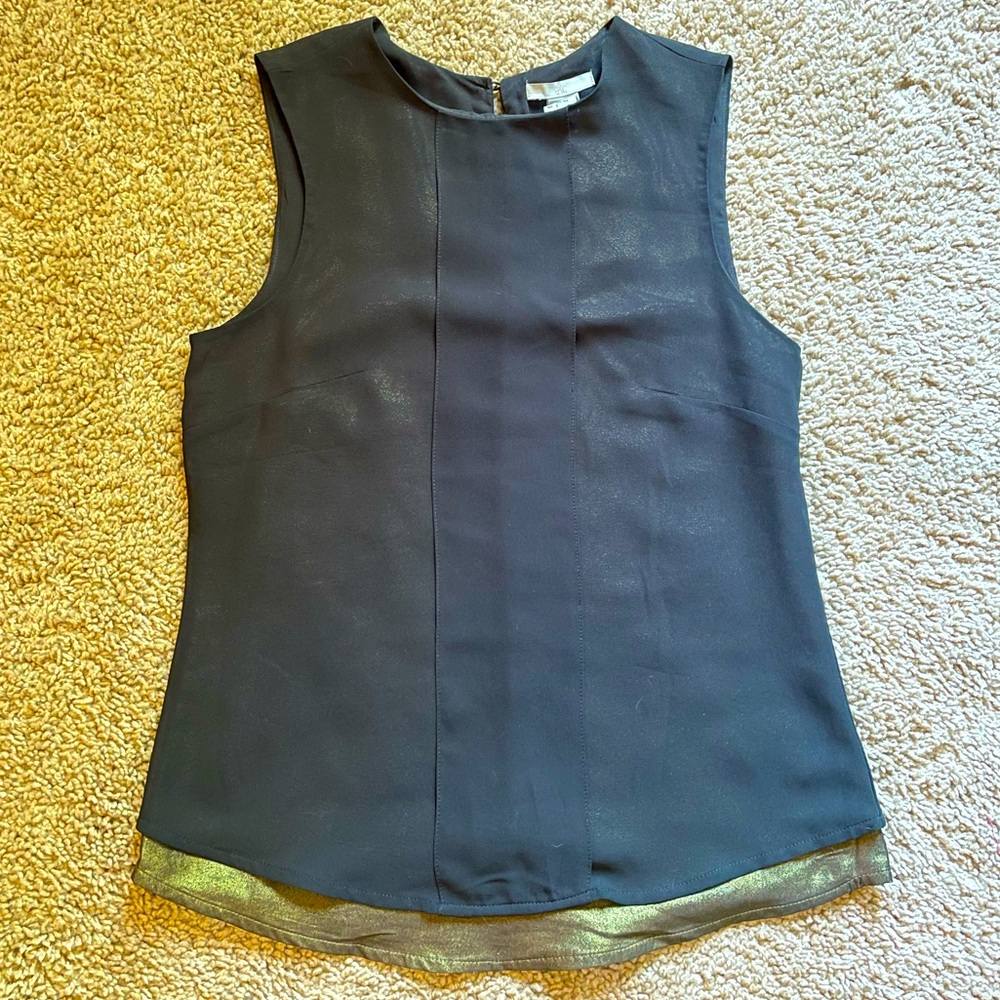H&M Sheer Sleeveless Blouse black with gold under layer in size 2 NWT
